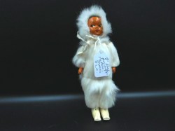 7'' INUIT 1940S REAL WHITE FUR GARMENT, HOOD, OILSKIN MOCCS